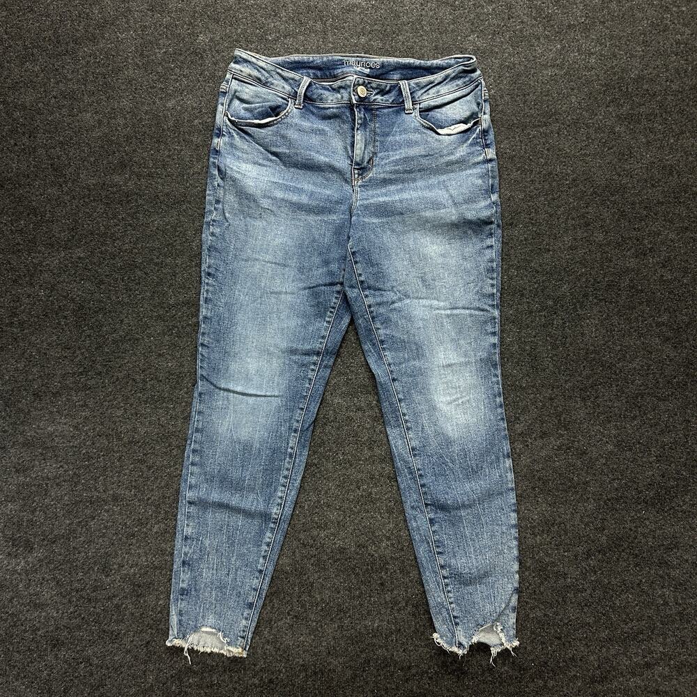 Maurices High Rise Skinny Jeans Womens 14W Reg Blue Frayed Hem Distressed Denim
